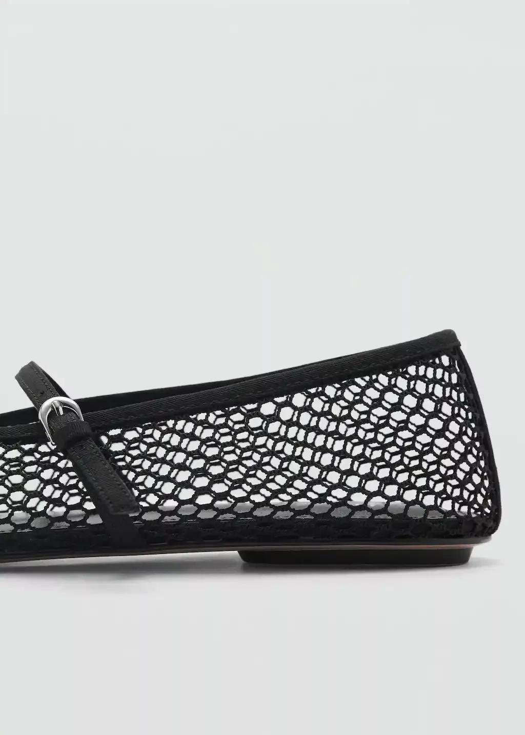 Black Mesh Ballet Flats With Strap And Buckle, , large image number 1