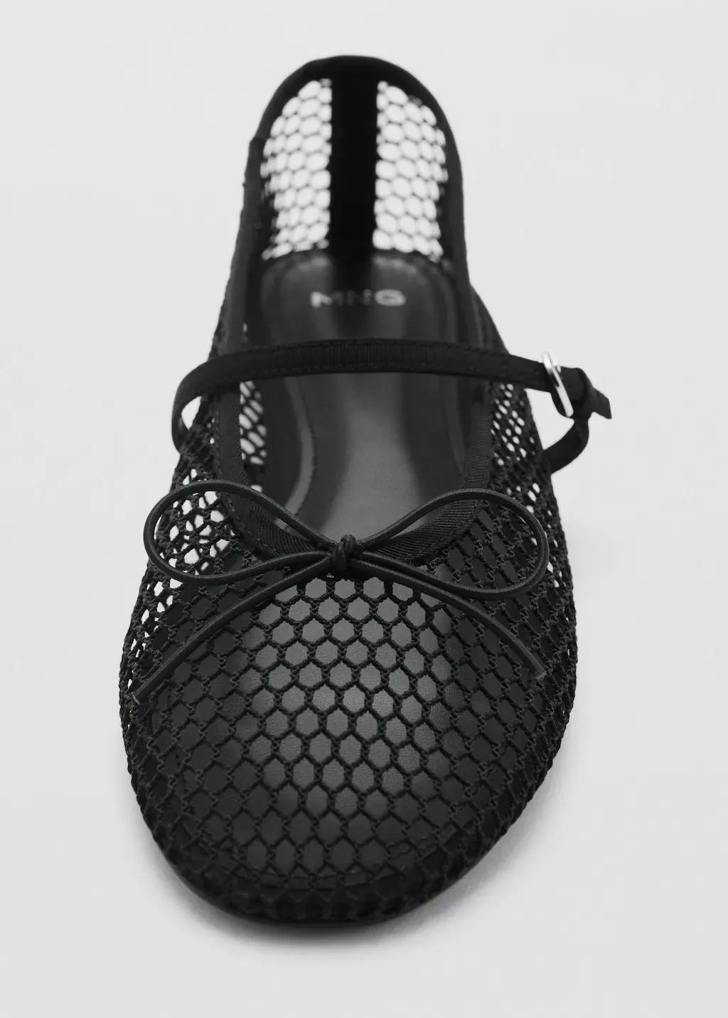 Black Mesh Ballet Flats With Strap And Buckle, , large image number 2