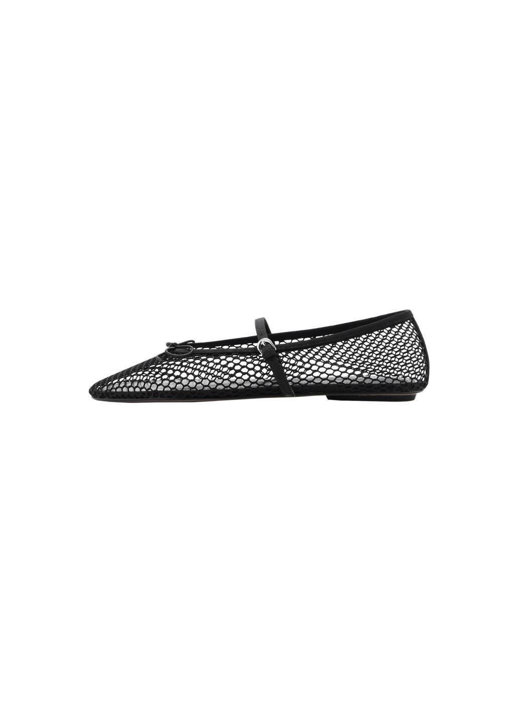 Black Mesh Ballet Flats With Strap And Buckle, , large image number 3