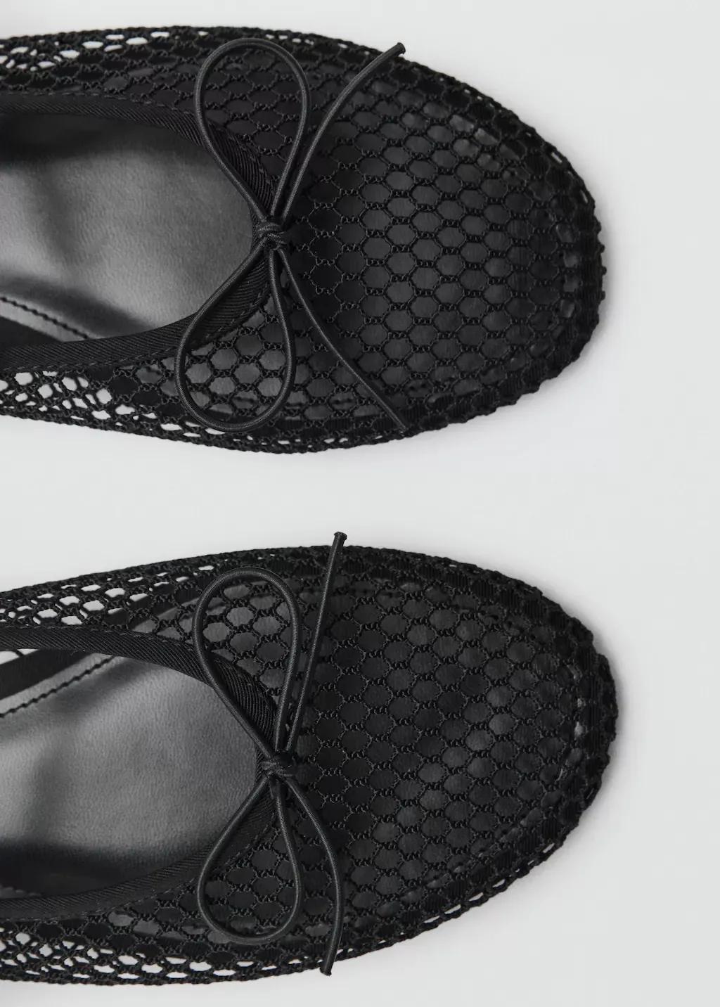 Black Mesh Ballet Flats With Strap And Buckle, , large image number 4