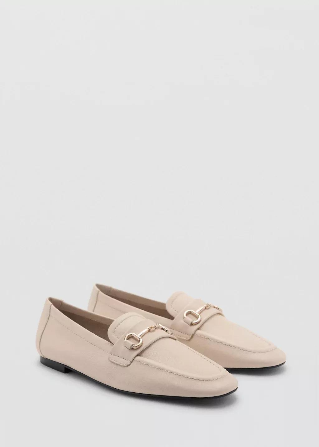 Beige Buckle Leather Moccasins, , large image number 0