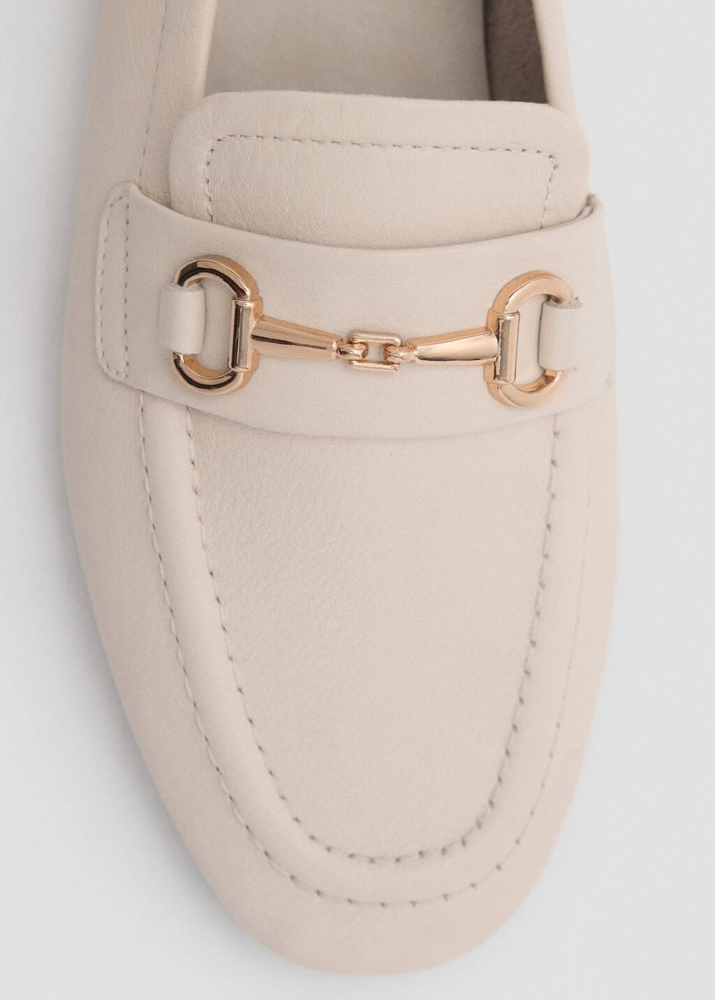 Beige Buckle Leather Moccasins, , large image number 2