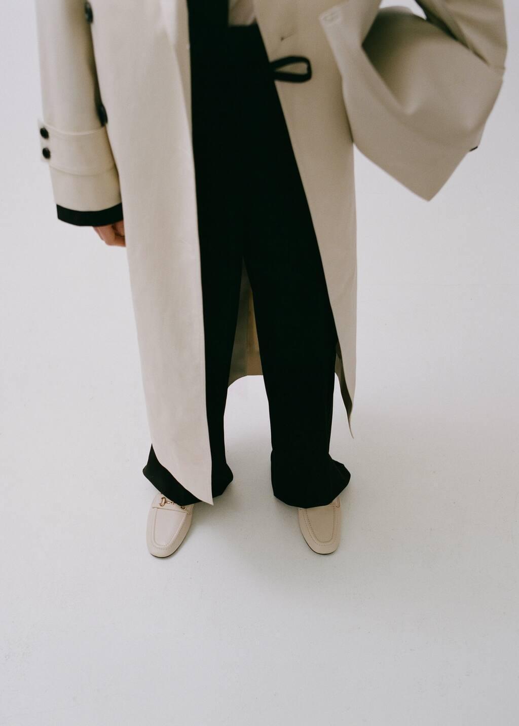 Beige Buckle Leather Moccasins, , large image number 4