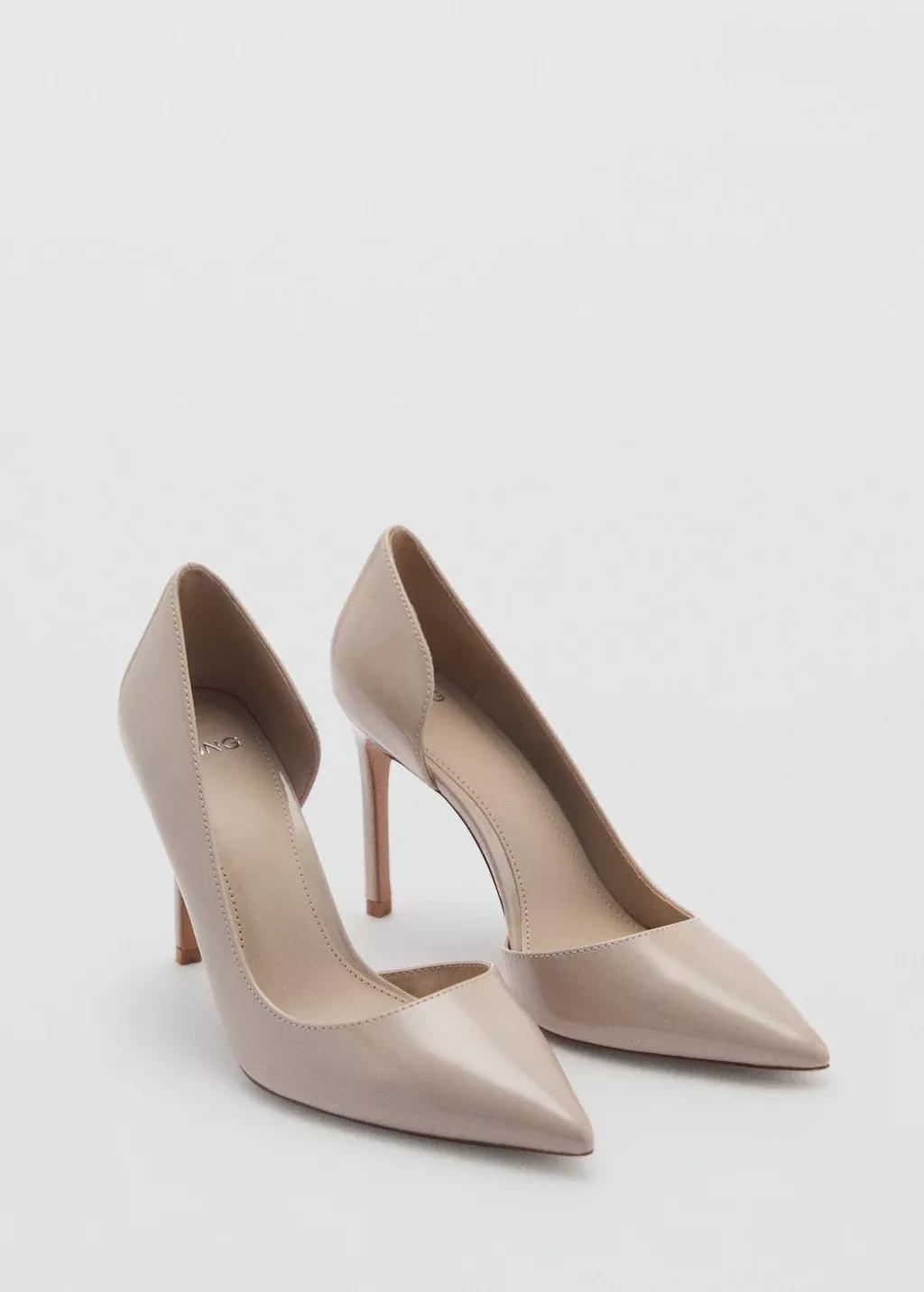 Grey Asymmetrical Leather Effect Heel Shoe, , medium