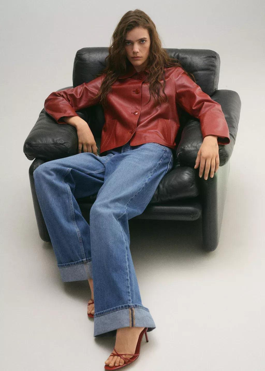 Blue Wideleg Jeans With Turned-Up Hem, , large image number 1