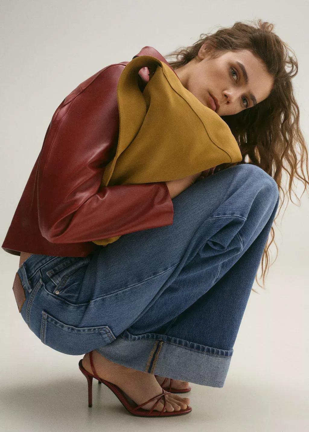 Blue Wideleg Jeans With Turned-Up Hem, , large image number 2