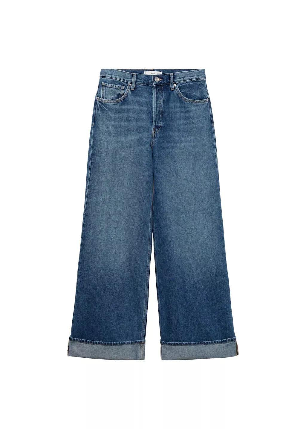 Blue Wideleg Jeans With Turned-Up Hem, , large image number 3