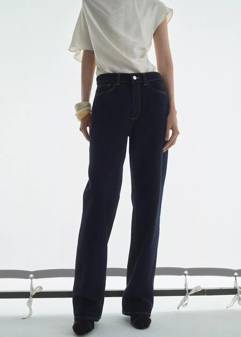 Blue High-Waisted Straight-Fit Rinse-Wash Jeans, , large image number 0