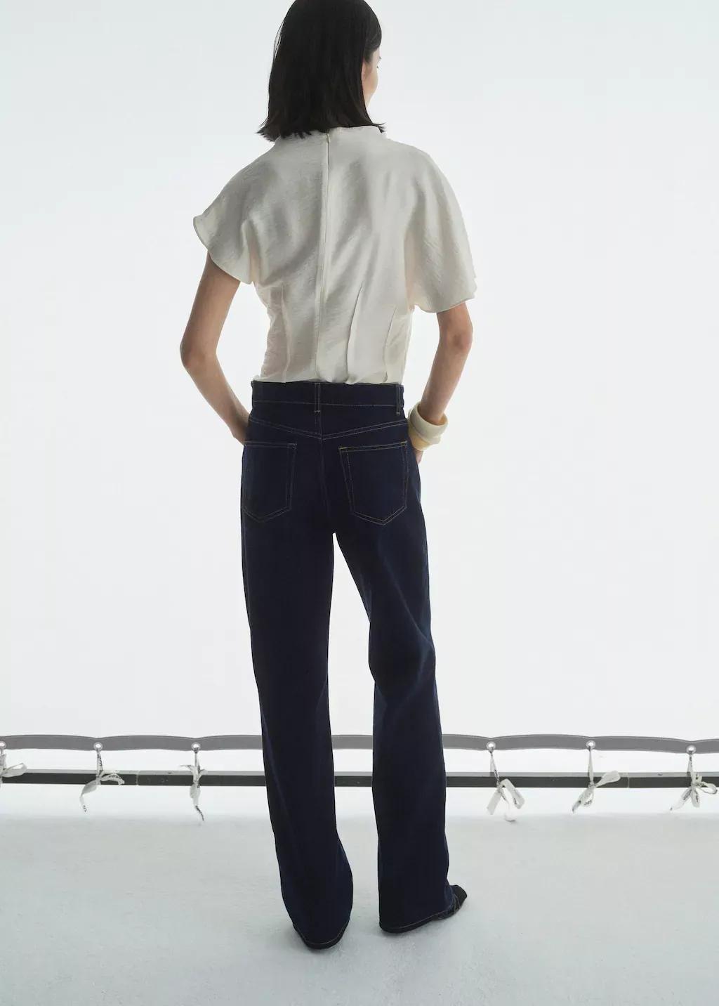 Blue High-Waisted Straight-Fit Rinse-Wash Jeans, , large image number 5