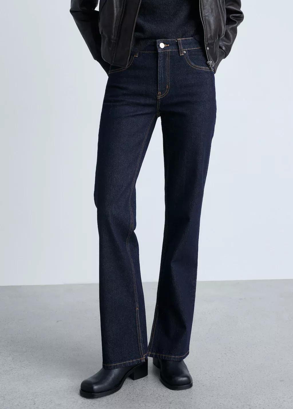 Blue Rinse Wash Flare Jeans With Openings, , medium