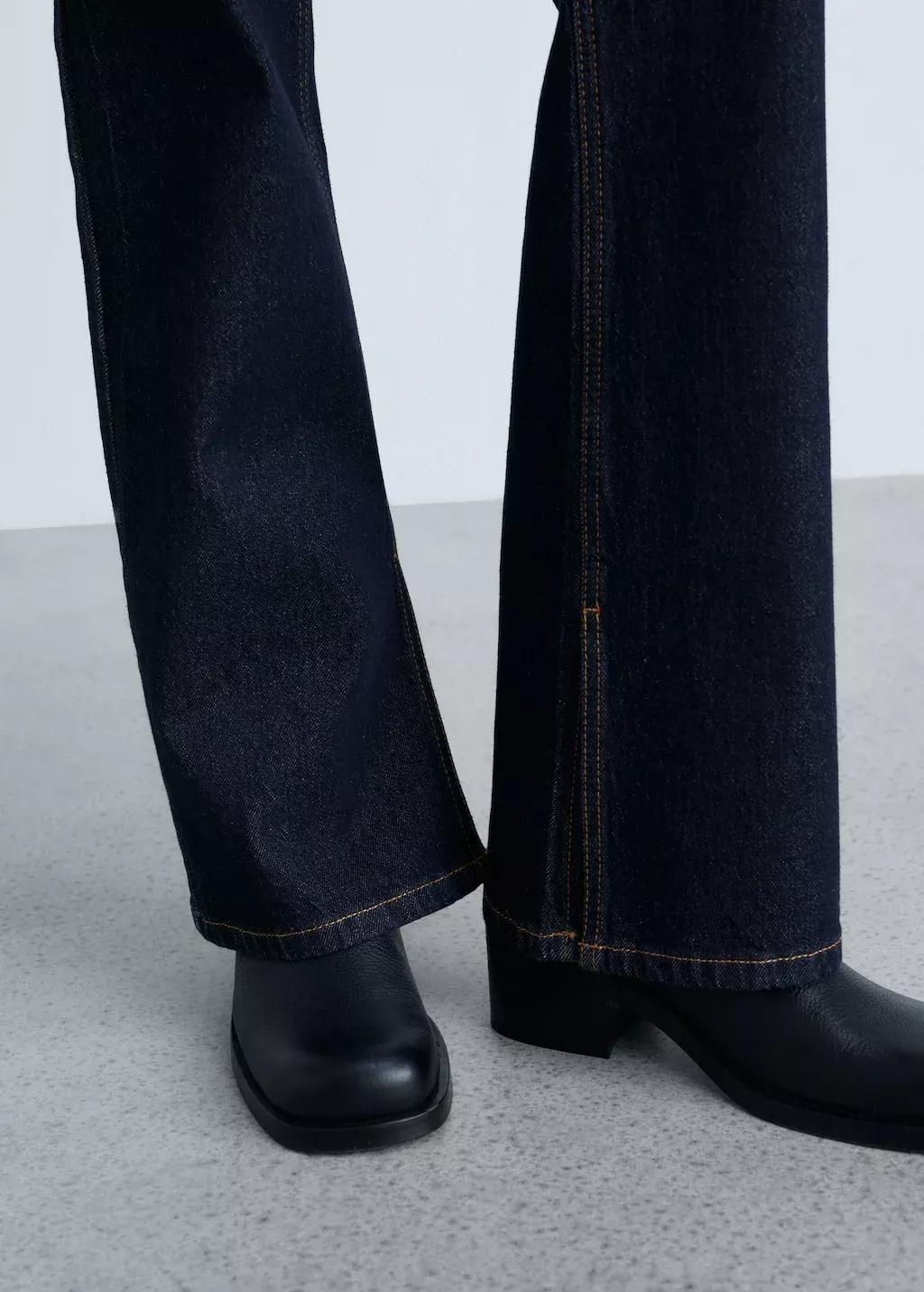 Blue Rinse Wash Flare Jeans With Openings, , large image number 2