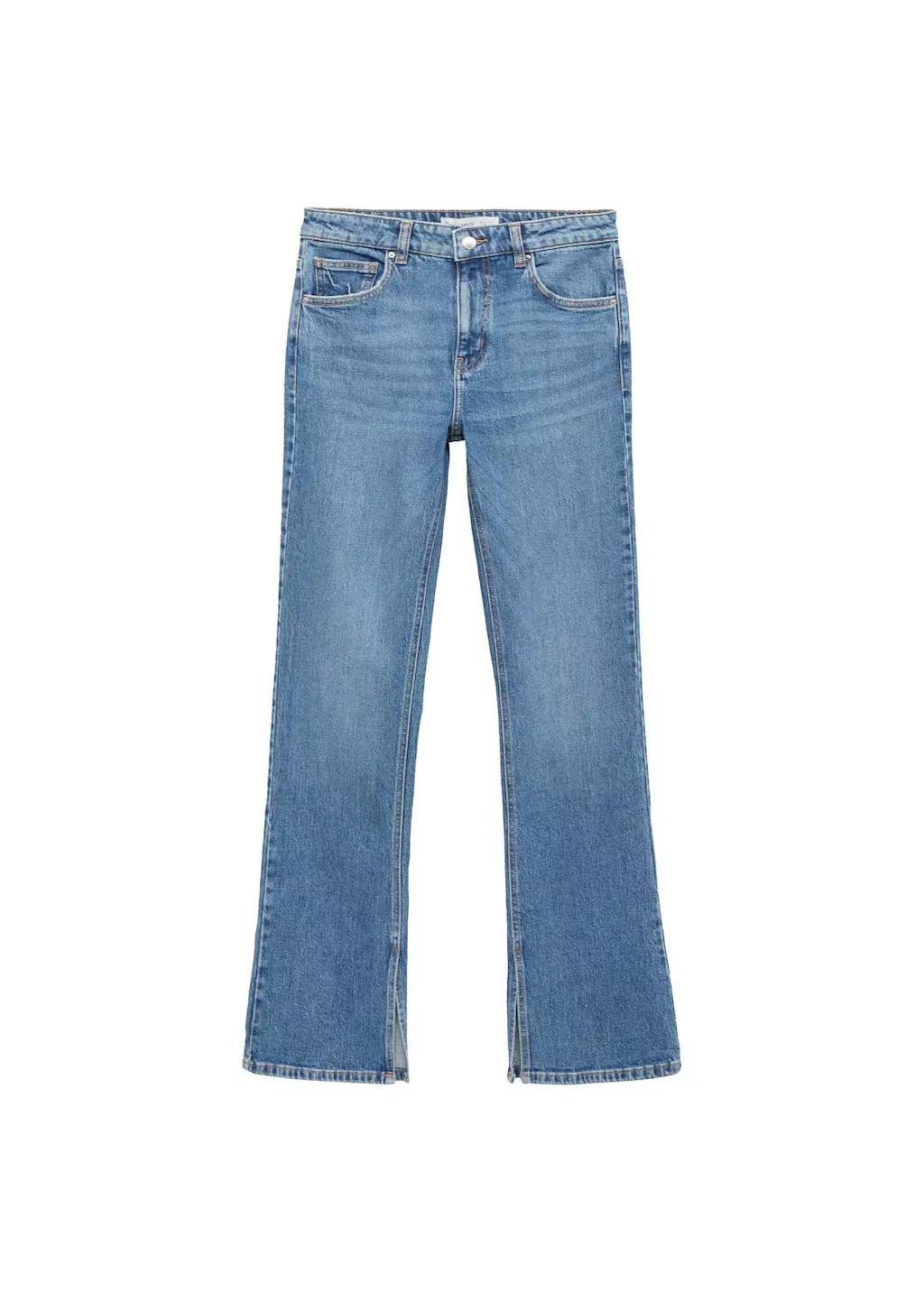 Blue Medium-Rise Straight Jeans With Slits, , large image number 3