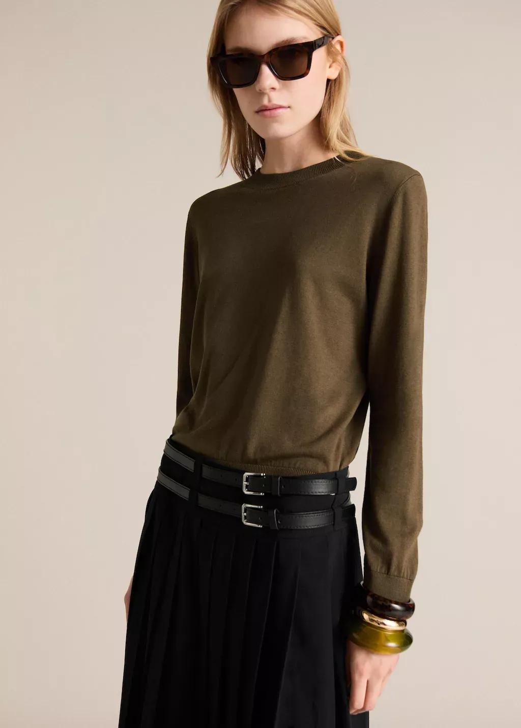Khaki Silk-Blend Knitted Sweater, , large image number 0