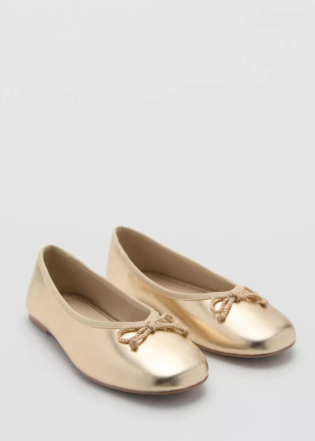 GOLD Metallic ballet flats with bow, Kids Girl, , large image number 0