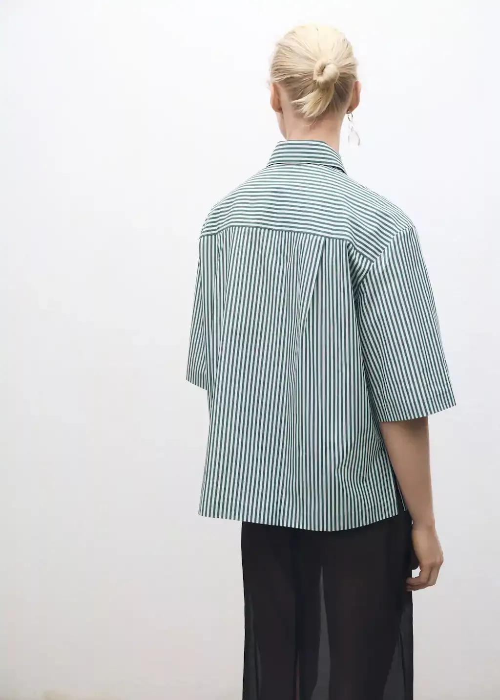 Green Short-Sleeved Striped Cotton Shirt, , large image number 5