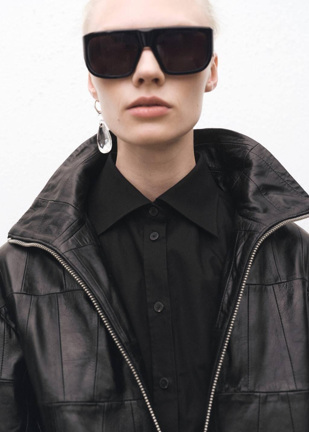 Black Fitted Shirt With Cuffless Sleeves, , large image number 1