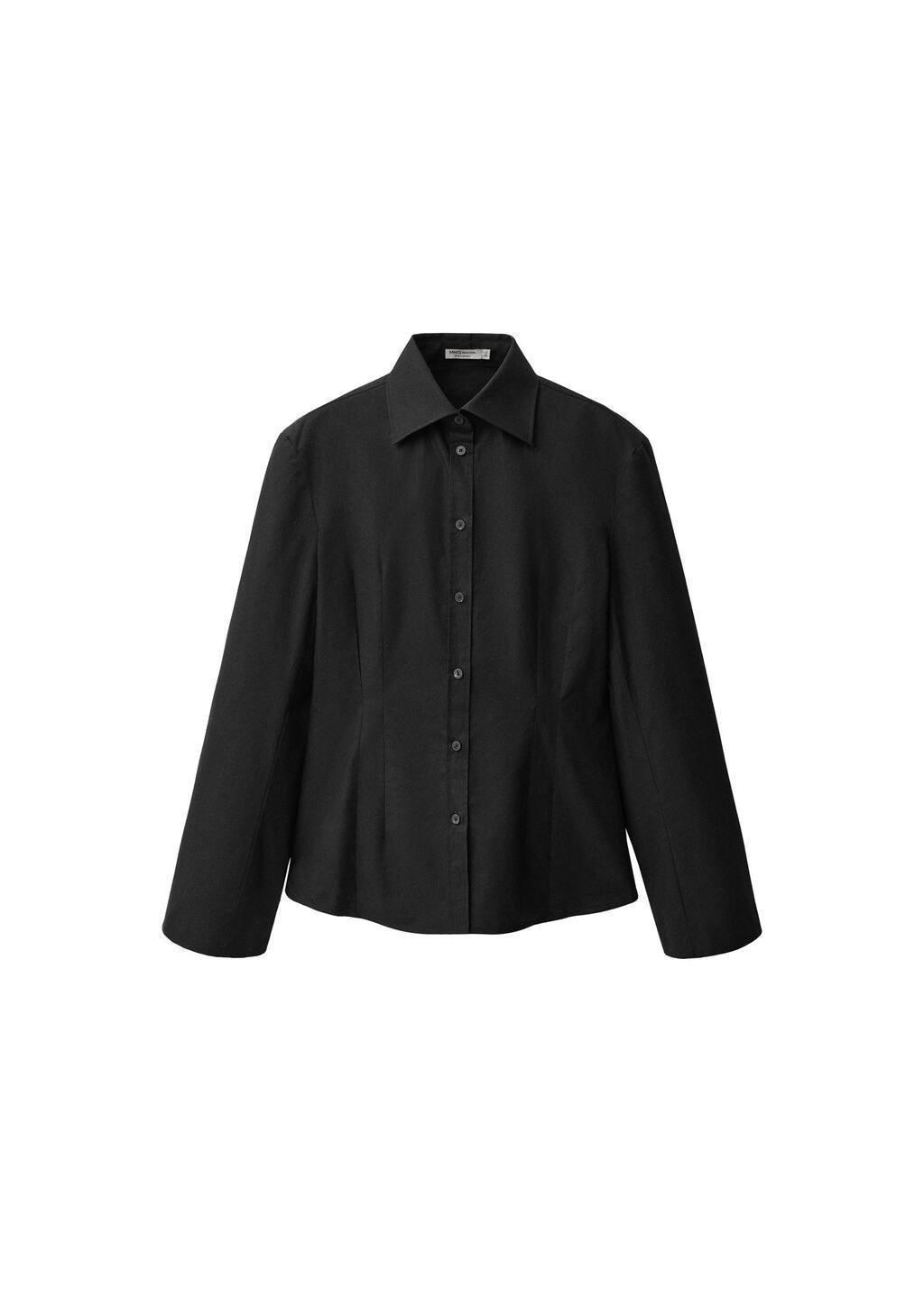 Black Fitted Shirt With Cuffless Sleeves, , large image number 3