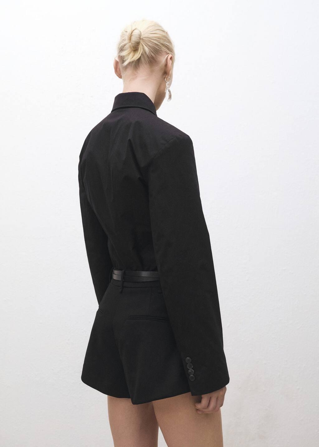 Black Fitted Shirt With Cuffless Sleeves, , large image number 4