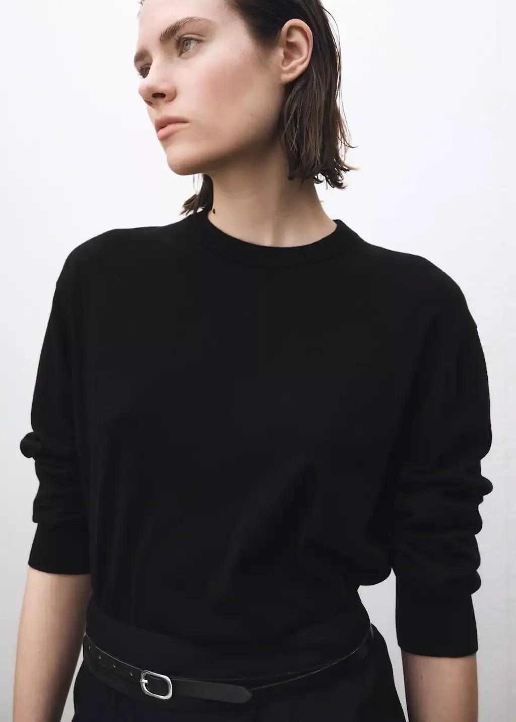 Black Wool-Blend Round-Neck Sweater, , large image number 0