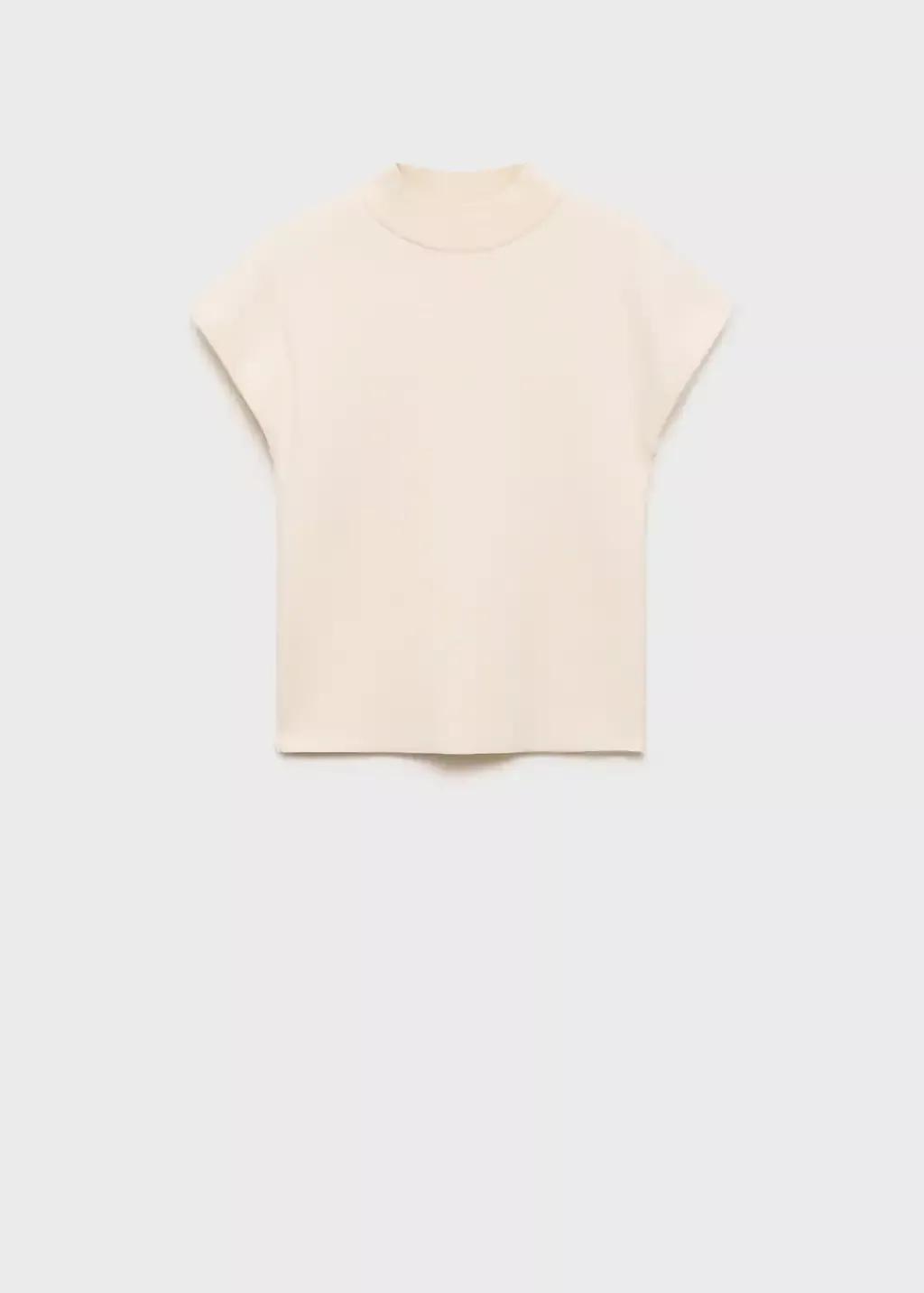 Beige Short-Sleeved Fine-Knit Sweater, , large image number 3