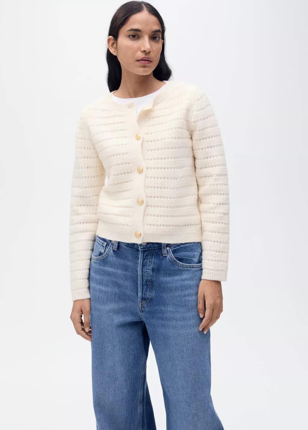 Beige Knitted Jacket With Openwork Details, , large image number 0