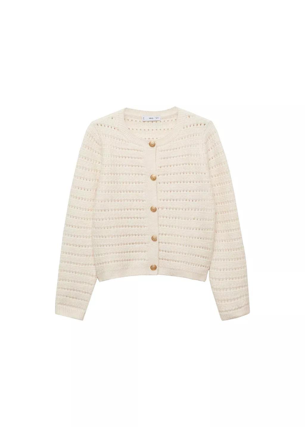 Beige Knitted Jacket With Openwork Details, , large image number 4