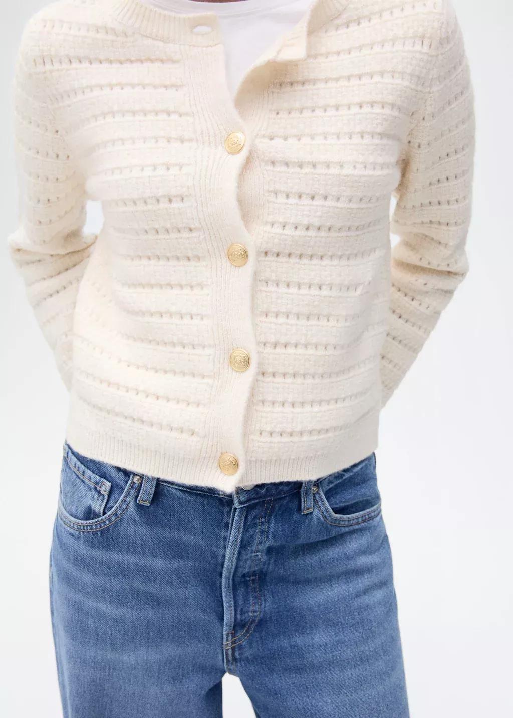 Beige Knitted Jacket With Openwork Details, , large image number 5