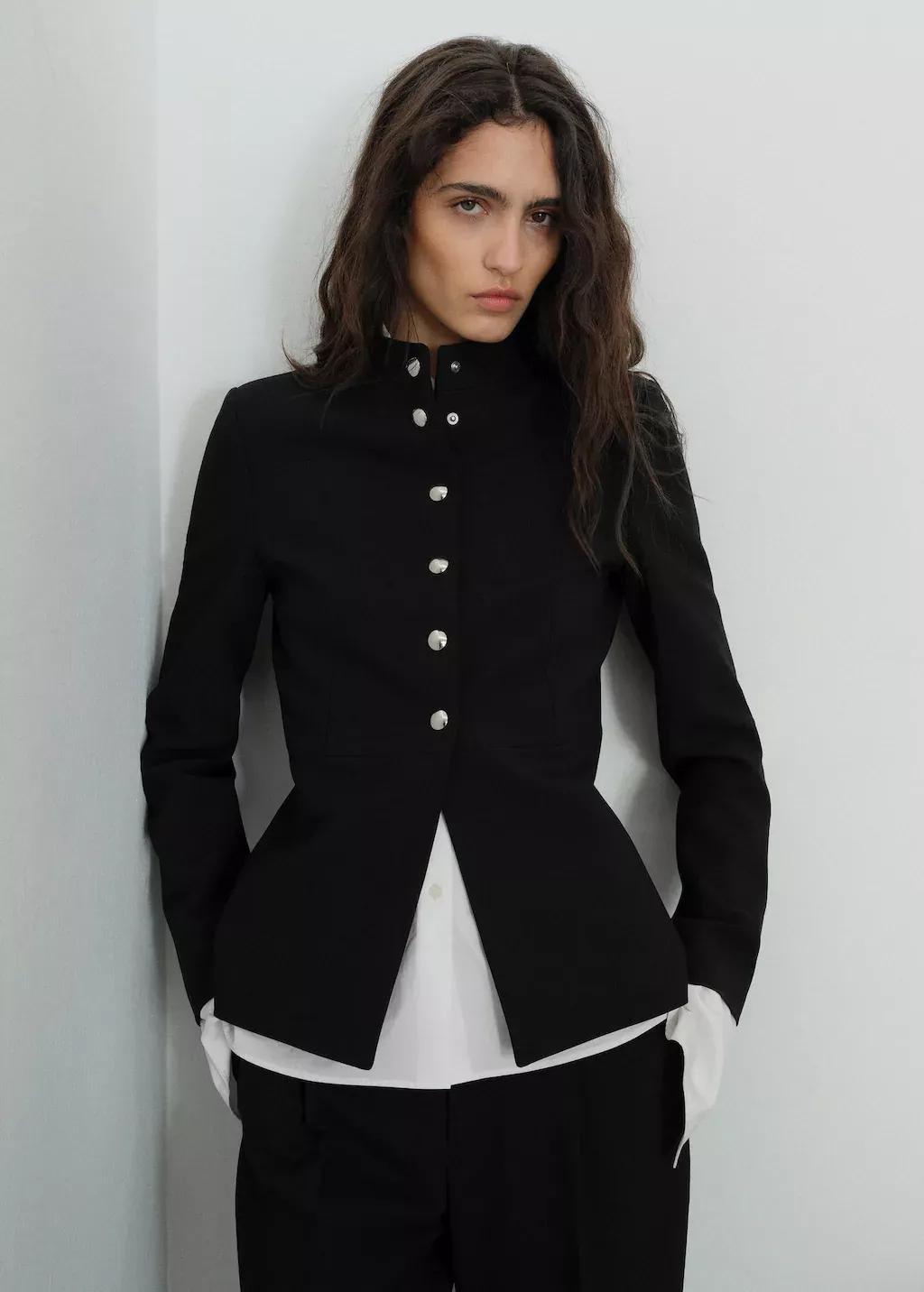 Black Jacket With Jewel-Button Strip Collar, , large image number 0