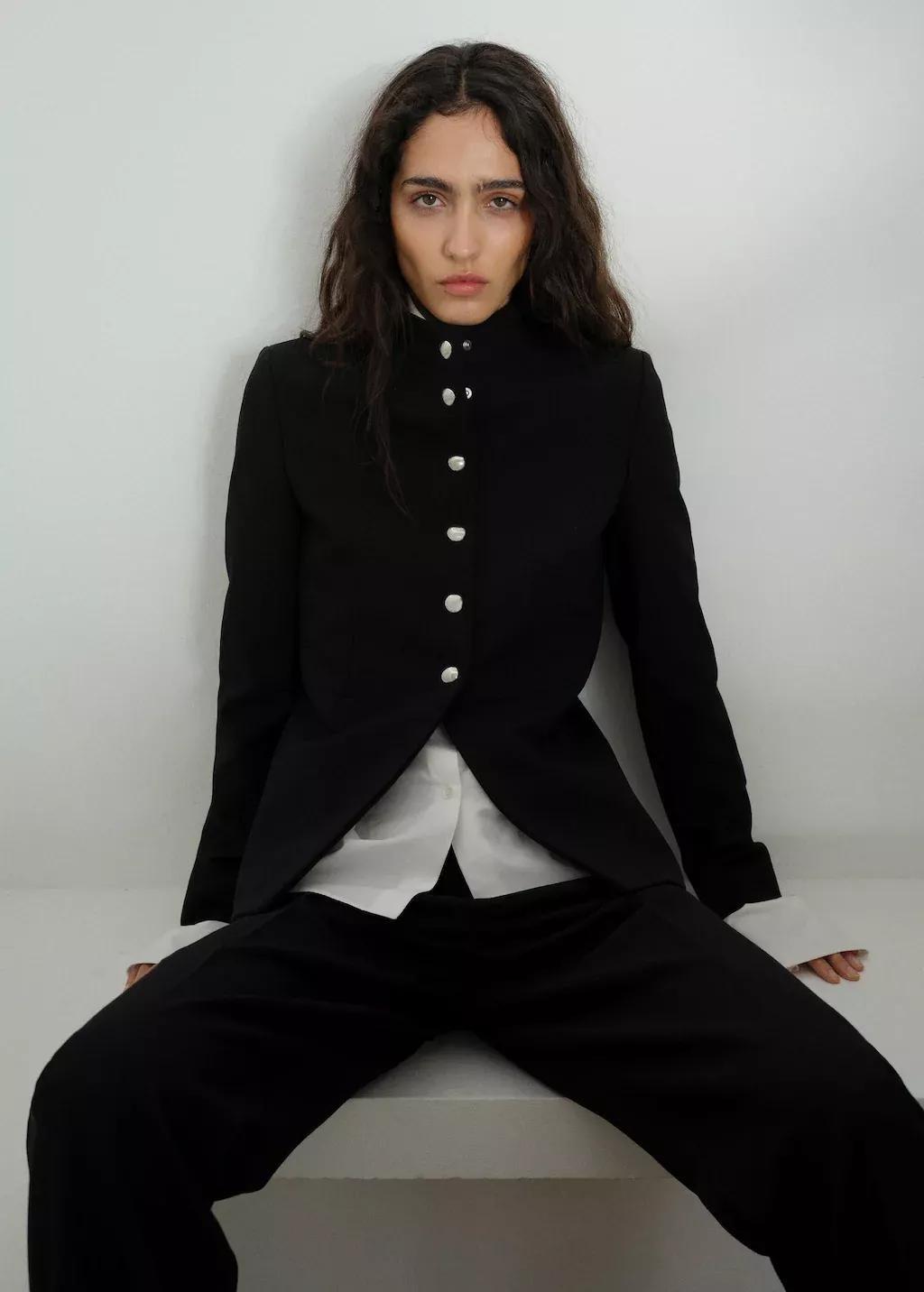 Black Jacket With Jewel-Button Strip Collar, , large image number 1