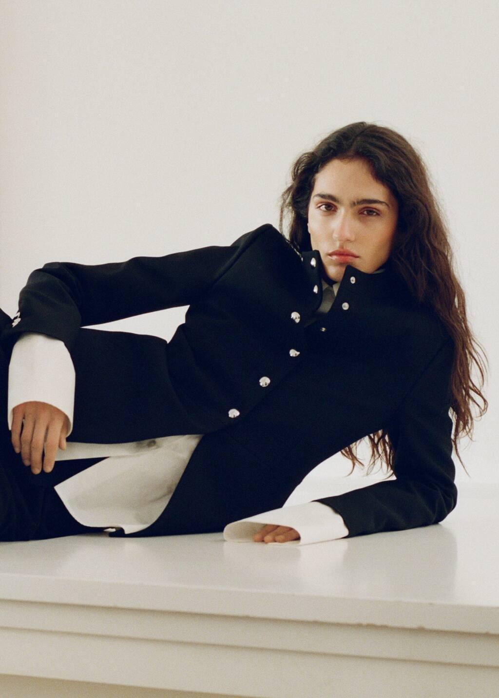 Black Jacket With Jewel-Button Strip Collar, , large image number 3