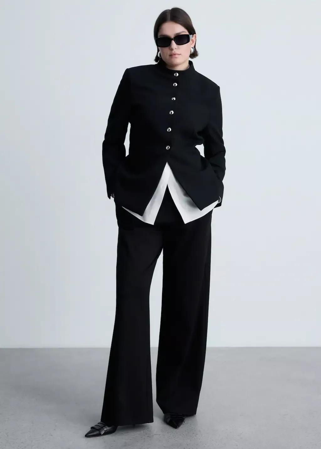 Black Jacket With Jewel-Button Strip Collar, , large image number 4