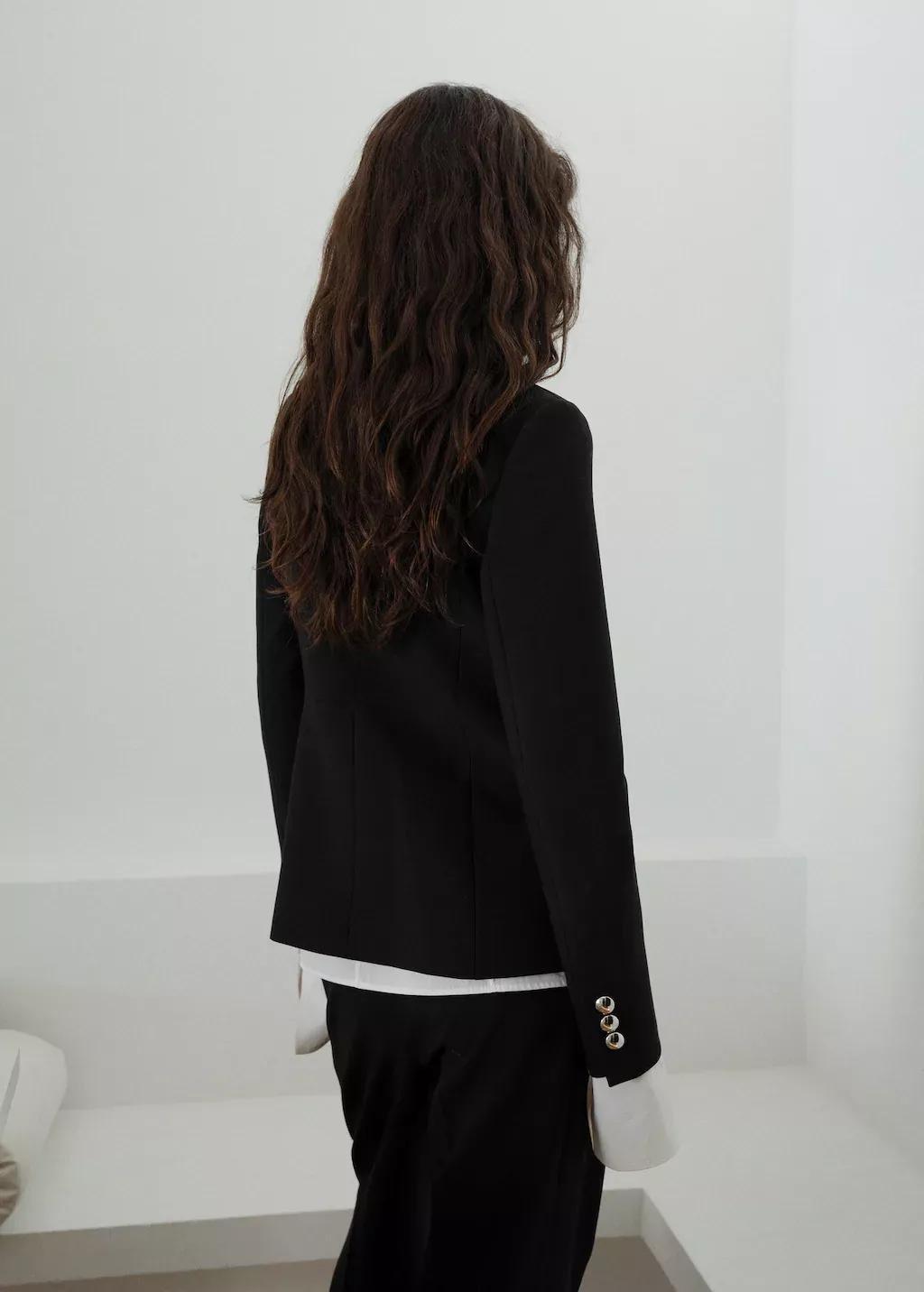Black Jacket With Jewel-Button Strip Collar, , large image number 6