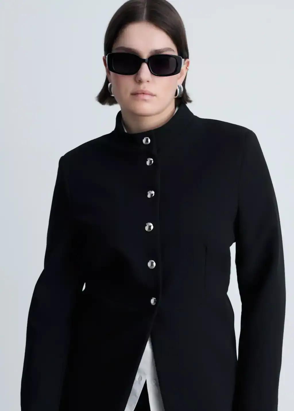 Black Jacket With Jewel-Button Strip Collar, , large image number 8