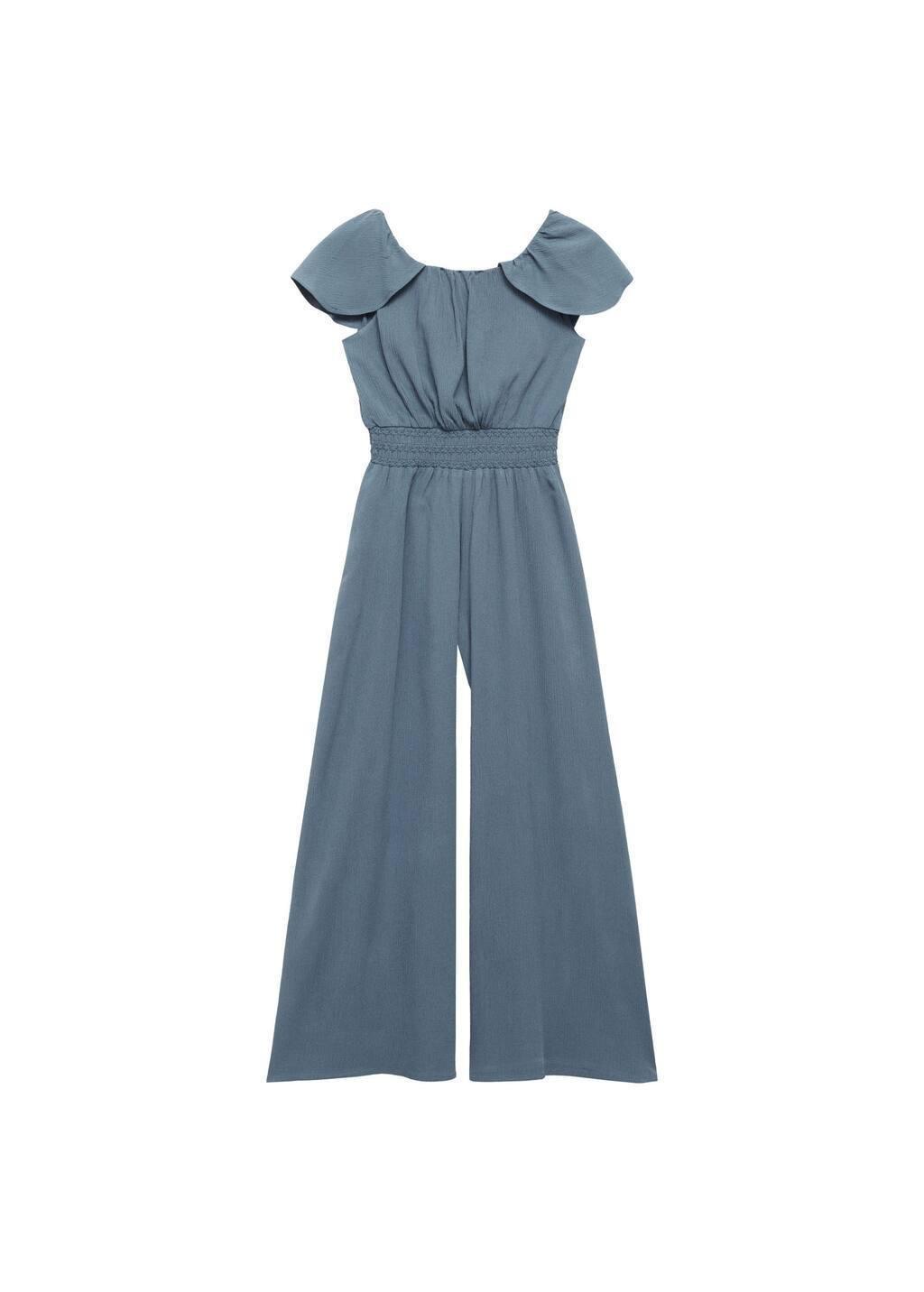 Blue Gathered Waist Jumpsuit, Kids Girl, , large image number 0
