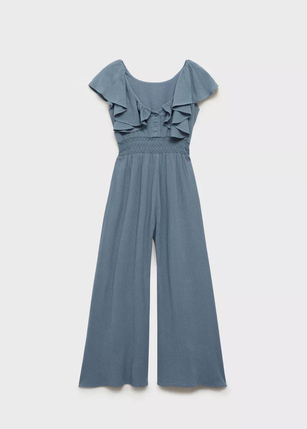 Blue Gathered Waist Jumpsuit, Kids Girl, , large image number 1