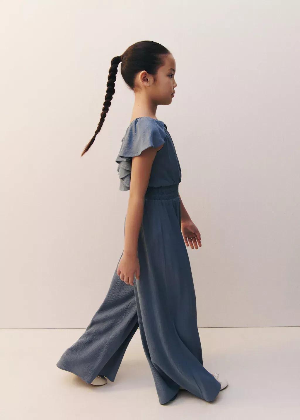 Blue Gathered Waist Jumpsuit, Kids Girl, , large image number 3