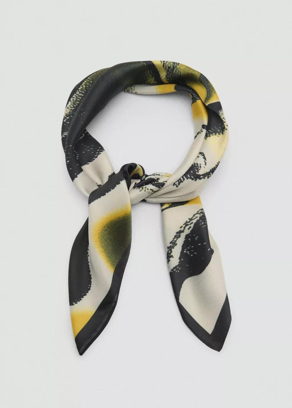 Black Abstract-Print Scarf, Black, large image number 1
