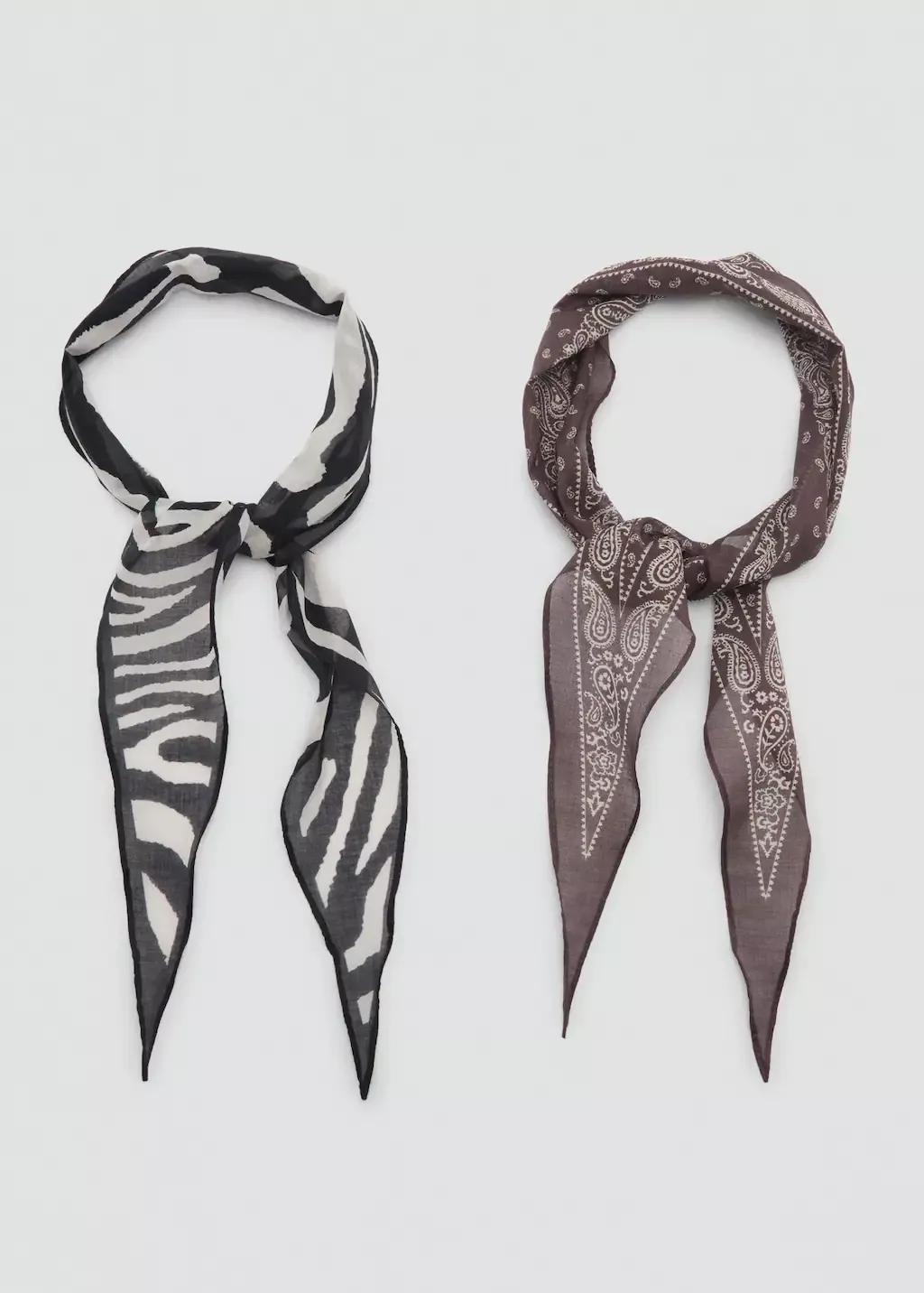 Black Set Of 2 Printed Handkerchiefs, 0201_99, large image number 1