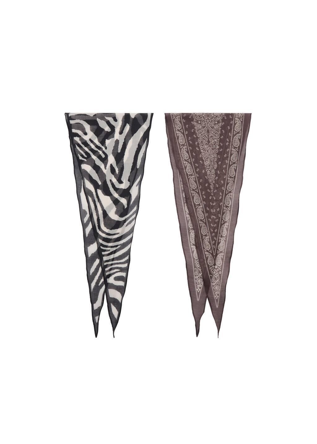 Black Set Of 2 Printed Handkerchiefs, Black, large image number 2