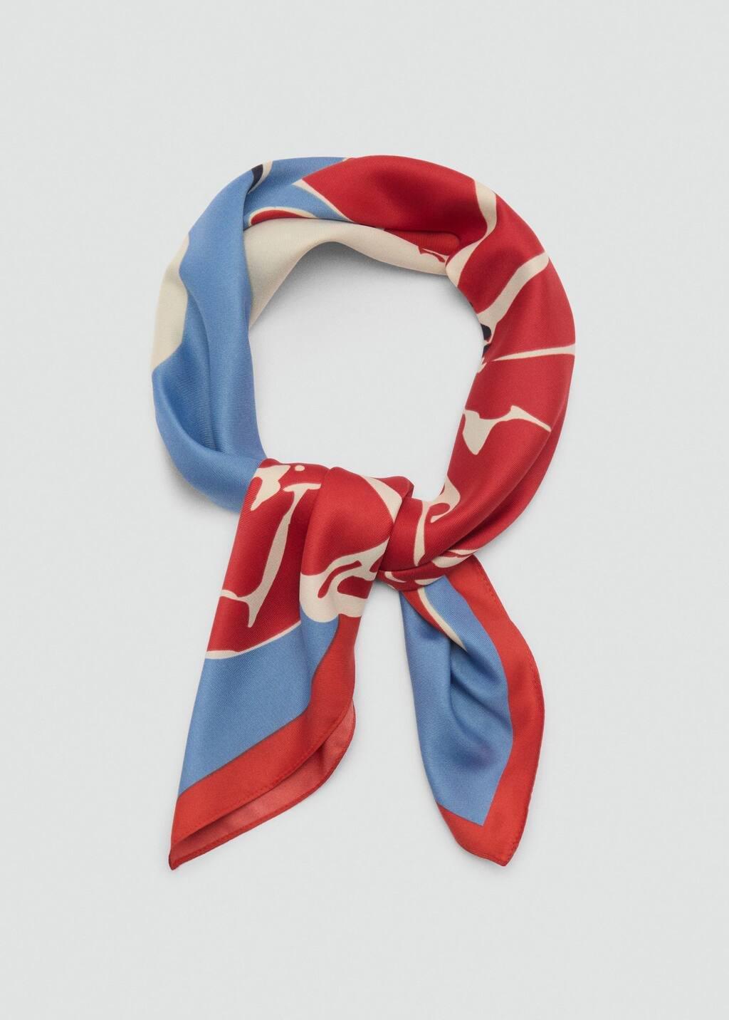 Red Floral Satin Scarf, Red, large image number 1