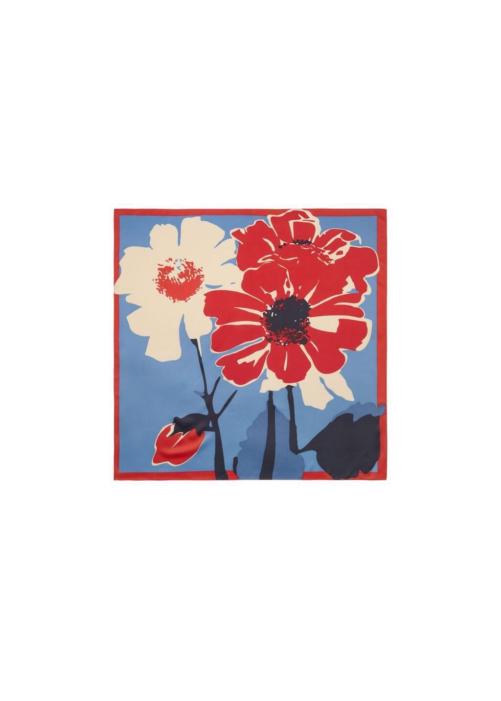Red Floral Satin Scarf, Red, large image number 2