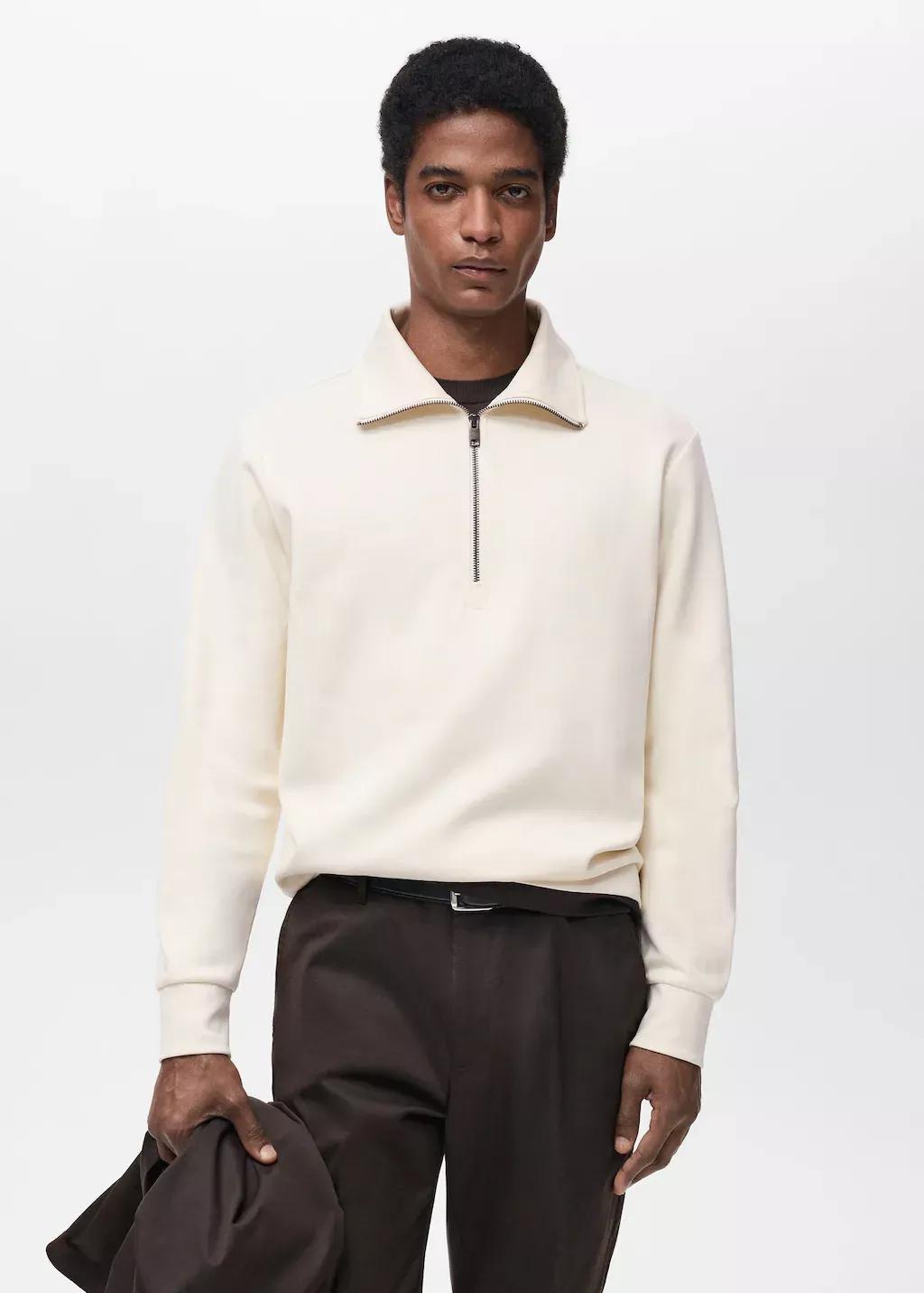 White Regular-Fit Cotton Sweatshirt With Zip, , large image number 0