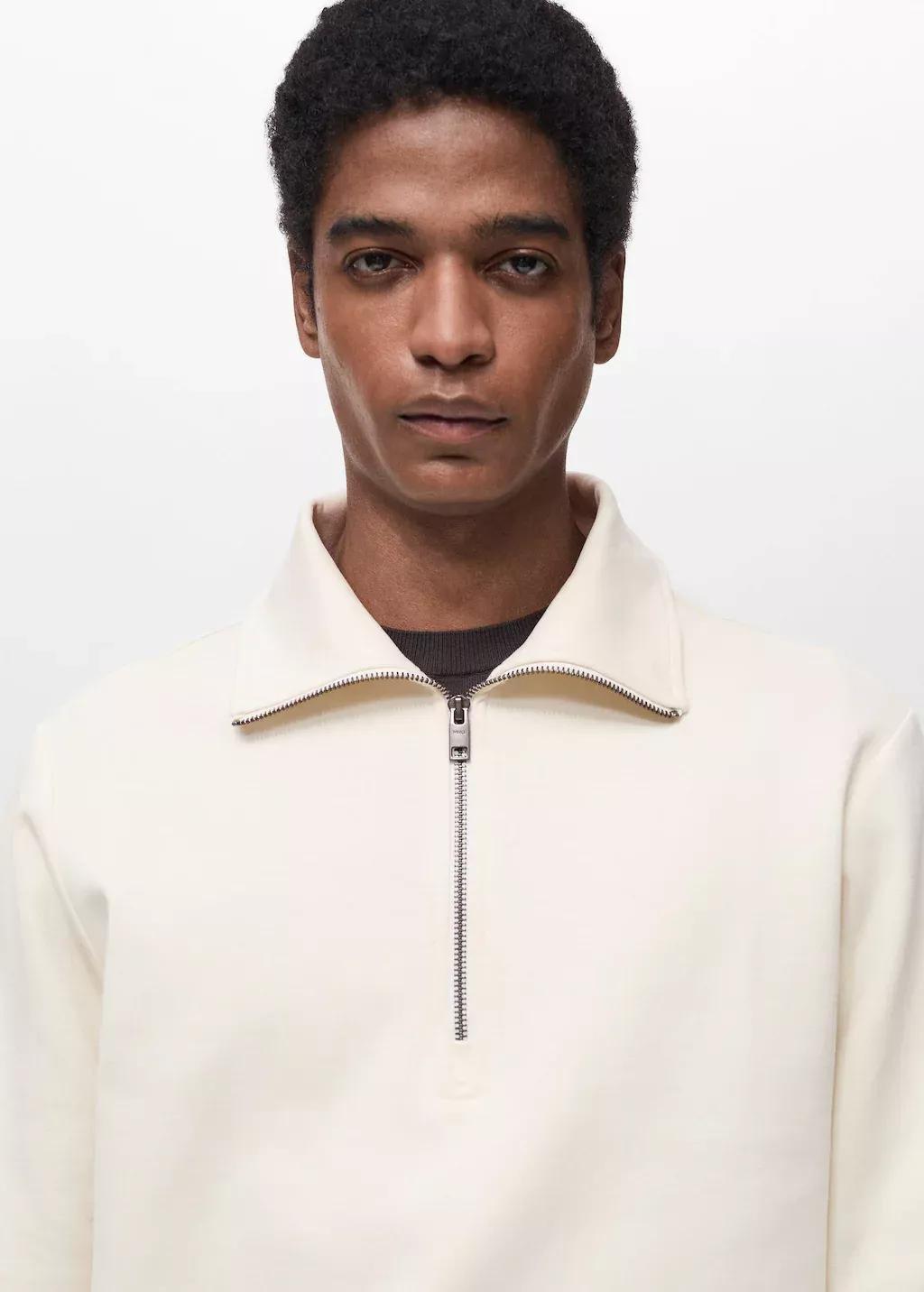 White Regular-Fit Cotton Sweatshirt With Zip, , large image number 1