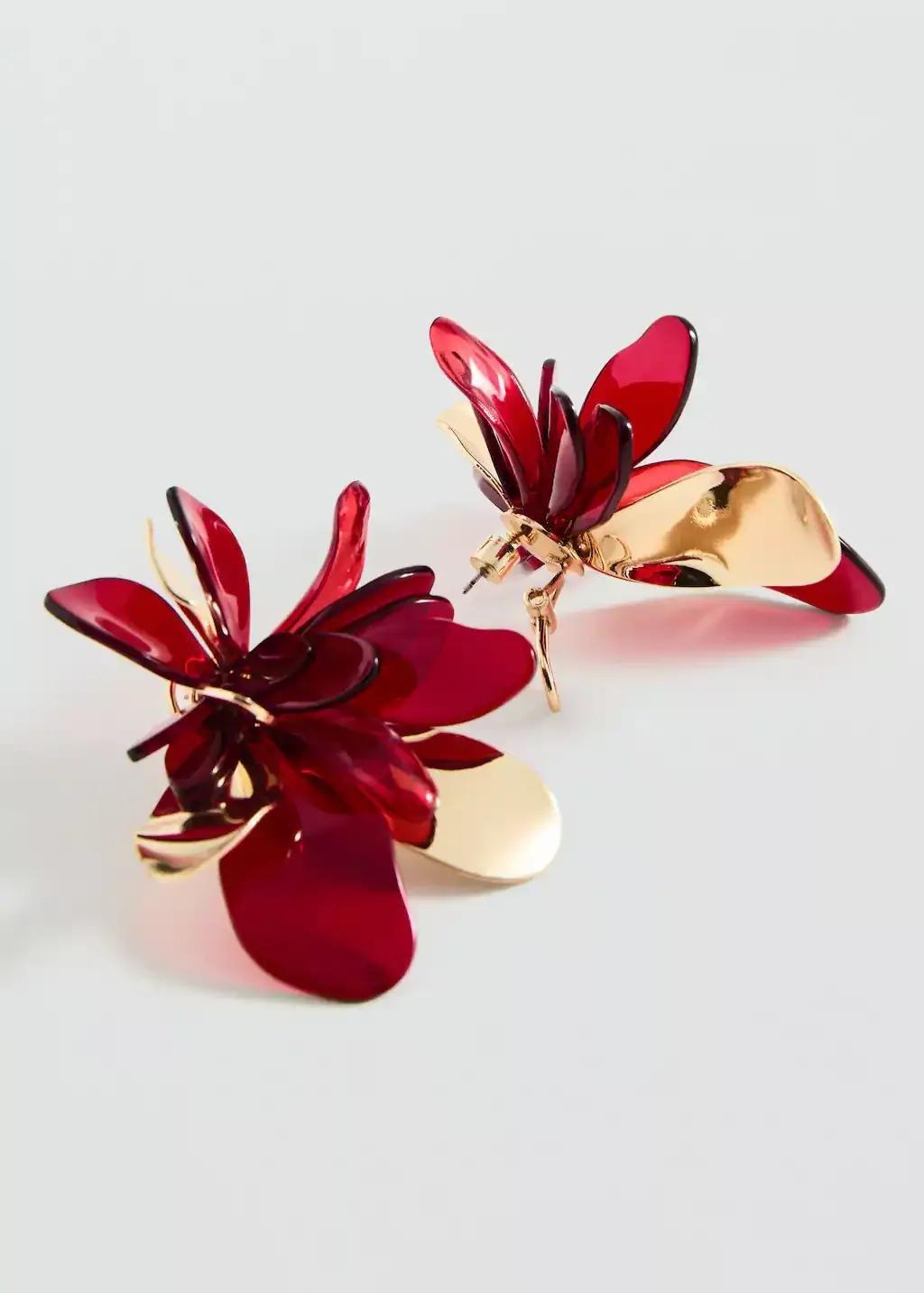 Red Combined Flower Earrings, Red, large image number 0