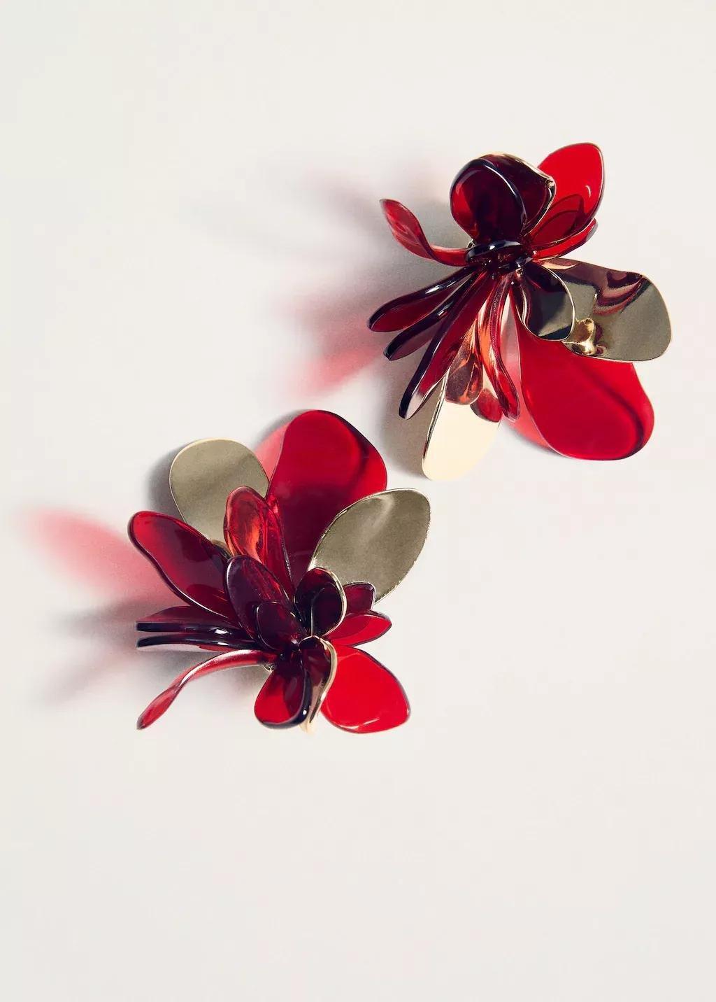 Red Combined Flower Earrings, Red, large image number 1