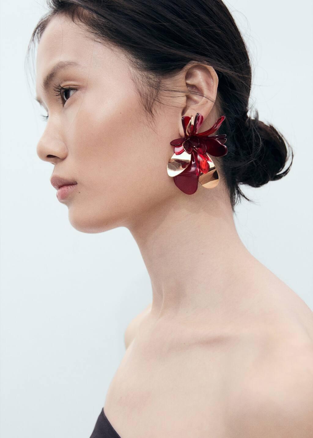 Red Combined Flower Earrings, Red, large image number 2
