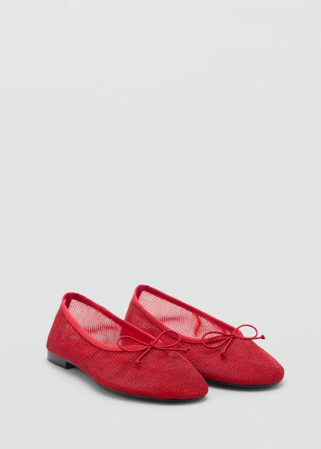 Red Mesh Ballerinas Flat Shoes, Red, large image number 3