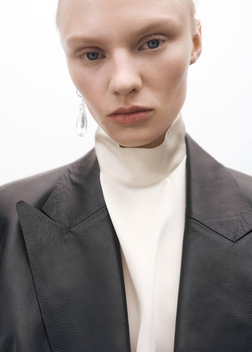 Black Double-Breasted Leather Blazer, , large image number 2