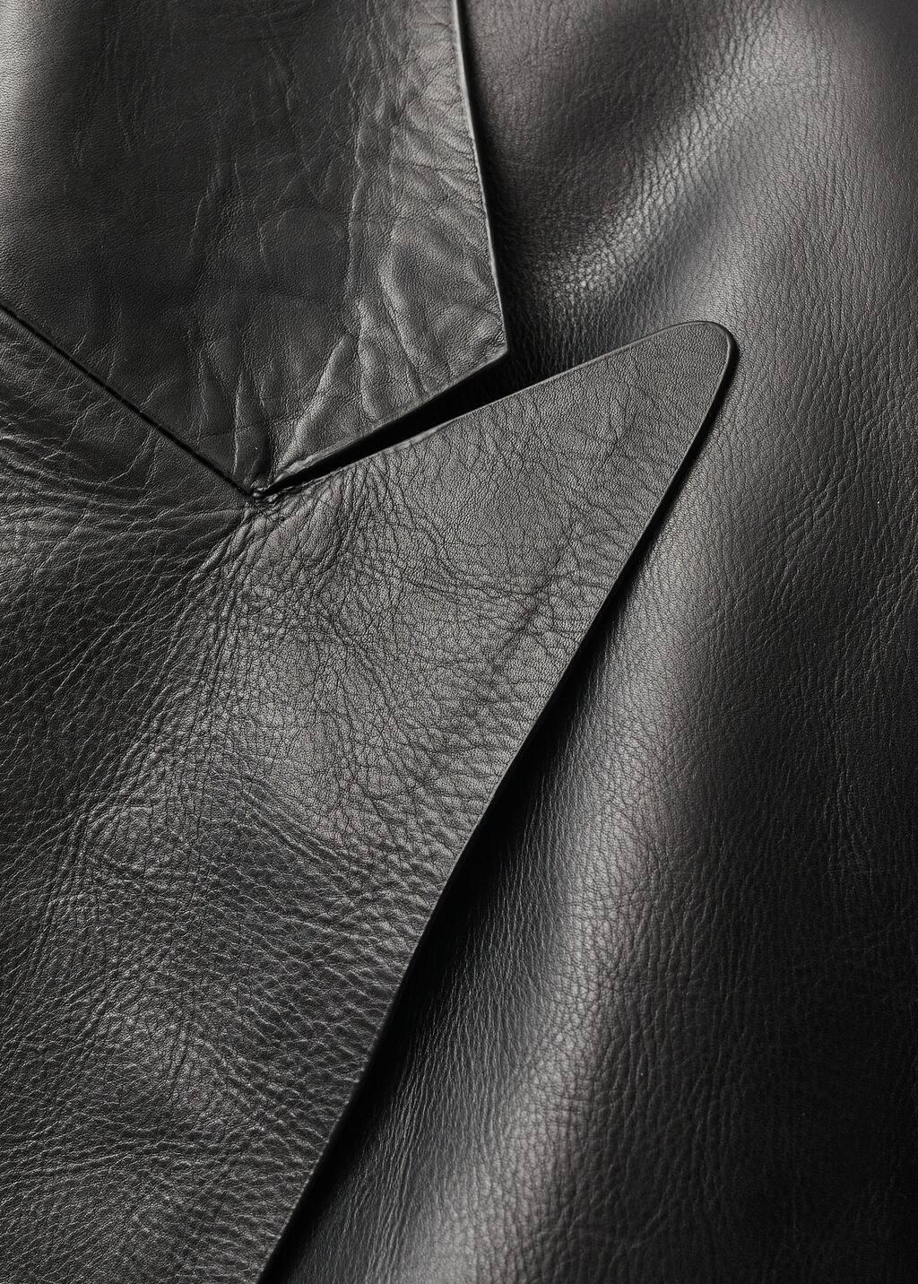 Black Double-Breasted Leather Blazer, , large image number 4