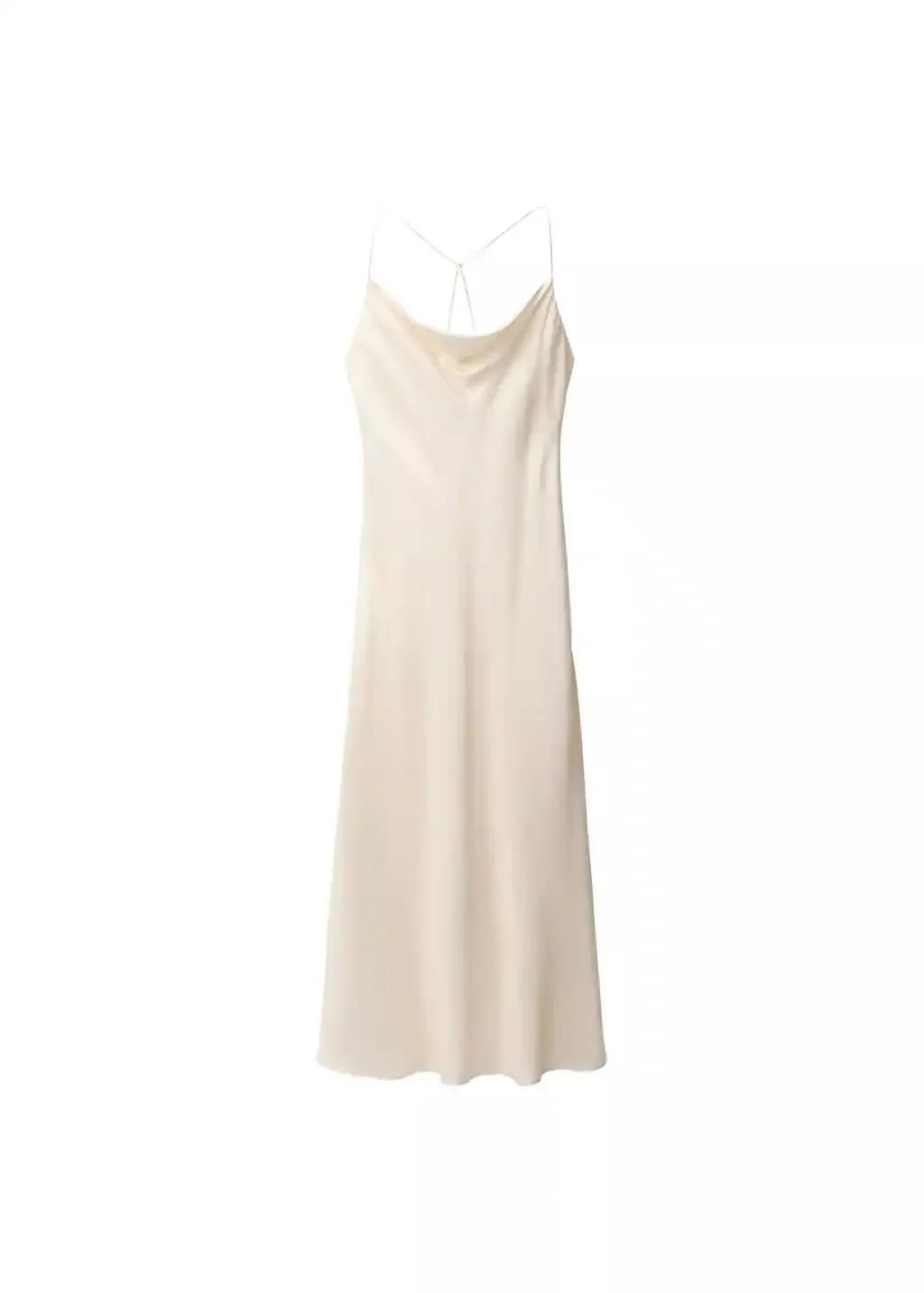 White Silk Dress With Draped Neckline, , large image number 3